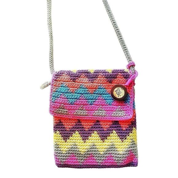 The Sak Multicolored Chevron Design Crochet Bohemian Coquette Crossbody Bag EUC - Picture 1 of 10